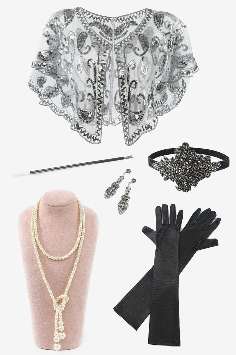 Load image into Gallery viewer, Seven Pieces Necklace Gloves 1920s Party Accessories Set