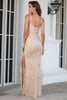 Load image into Gallery viewer, Champagne Spaghetti Straps Prom Dress with Slit