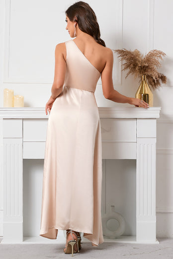 Champagne One Shoulder Sleeveless Prom Dress