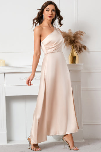 Champagne One Shoulder Sleeveless Prom Dress