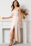 Champagne One Shoulder Sleeveless Prom Dress