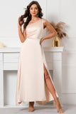 Champagne One Shoulder Sleeveless Prom Dress