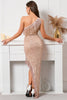 Load image into Gallery viewer, One Shoulder Rose Pink Sequined Party Dress with Tassels