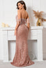 Load image into Gallery viewer, Rose Pink Off The Shoulder Sequined Party Dress with Tassels