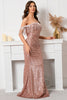 Load image into Gallery viewer, Rose Pink Off The Shoulder Sequined Party Dress with Tassels