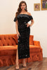 Load image into Gallery viewer, Sheath Off the Shoulder Black Prom Dress with Sequins