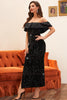 Load image into Gallery viewer, Sheath Off the Shoulder Black Prom Dress with Sequins