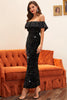 Load image into Gallery viewer, Sheath Off the Shoulder Black Prom Dress with Sequins