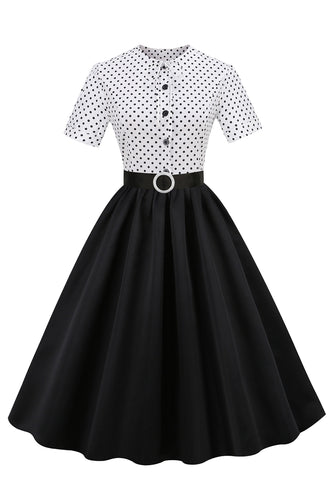 Black and White Polka Dots Vintage 1950s Dress