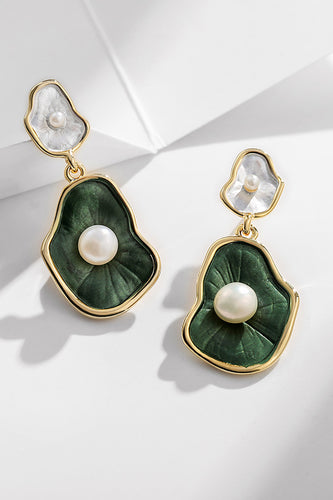 Green Lotus Leaf Pearl Earrings