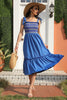 Load image into Gallery viewer, Blue Spaghetti Straps Printed Summer Dress