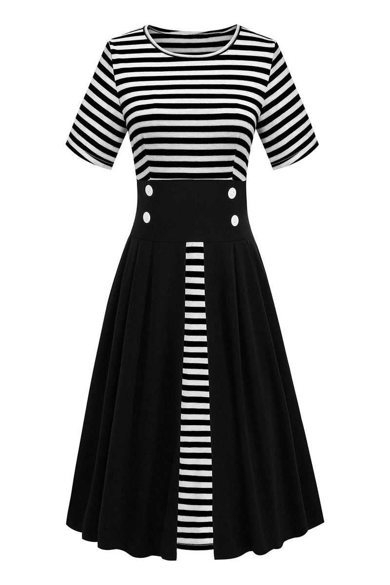 Load image into Gallery viewer, Black Stripes 1950s Swing Dress