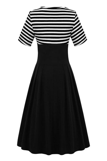 Black Stripes 1950s Swing Dress