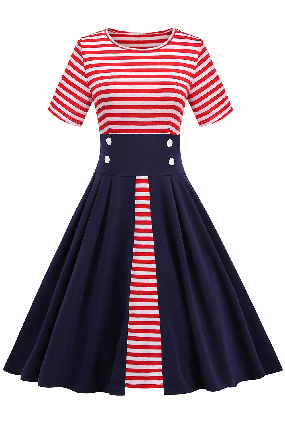 Navy and Red Stripes Vintage 1950s Dress