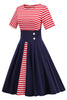 Load image into Gallery viewer, Navy and Red Stripes Vintage 1950s Dress