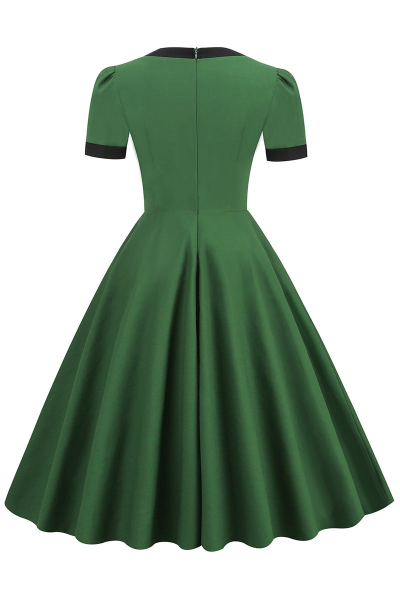 Load image into Gallery viewer, Dark Green Swing 1950s Dress with Bow