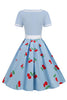 Load image into Gallery viewer, Blue Cherry Printed Vintage 1950s Dress