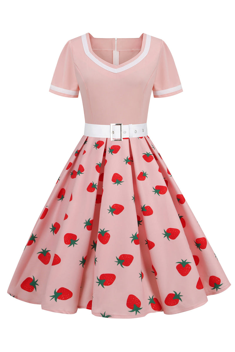 Load image into Gallery viewer, Blue Cherry Printed Vintage 1950s Dress