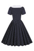 Load image into Gallery viewer, Black and White Polka Dots Vintage 1950s Dress with Bowknot