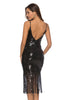 Load image into Gallery viewer, Black Sequined Spaghetti Straps Fringe Cocktail Dress