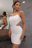 Load image into Gallery viewer, White Sequined Backless Graduation Dress
