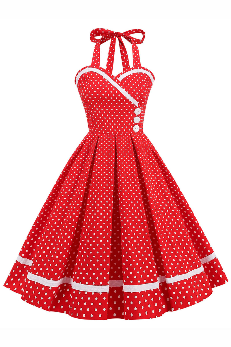 Load image into Gallery viewer, Halter Polka Dots Swing Dress with Buttons