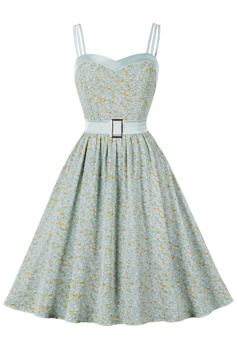 Load image into Gallery viewer, Green Printed Spaghetti Straps 1950s Dress