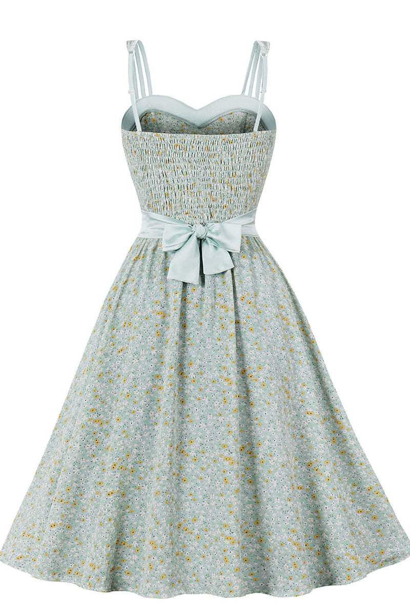 Load image into Gallery viewer, Green Printed Spaghetti Straps 1950s Dress