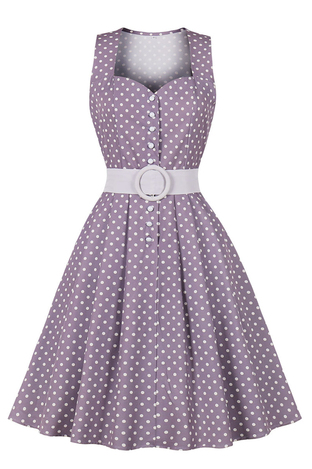 Purple Polka Dots 1950s Dress with Belt