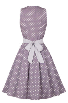 Purple Polka Dots 1950s Dress with Belt