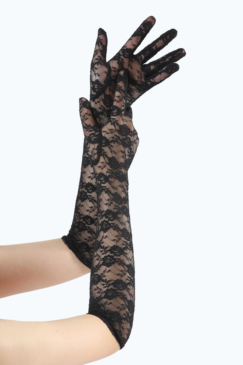 Load image into Gallery viewer, Black Lace Gatsby Party Gloves