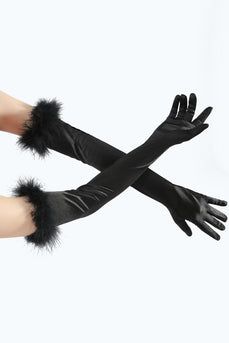 Black Gatsby Party Gloves With Feathers