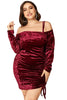 Load image into Gallery viewer, Plus Size Burgundy Velvet Dress with Long Sleeves