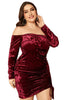 Load image into Gallery viewer, Plus Size Burgundy Velvet Dress with Long Sleeves