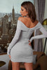 Load image into Gallery viewer, Sheath Off the Shoulder Grey Short Cocktail Dress with Long Sleeves