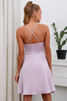 A Line Spaghetti Straps Purple Short Graduation Dress