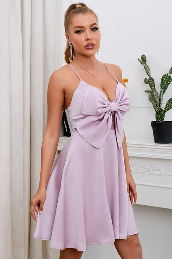 A Line Spaghetti Straps Purple Short Graduation Dress