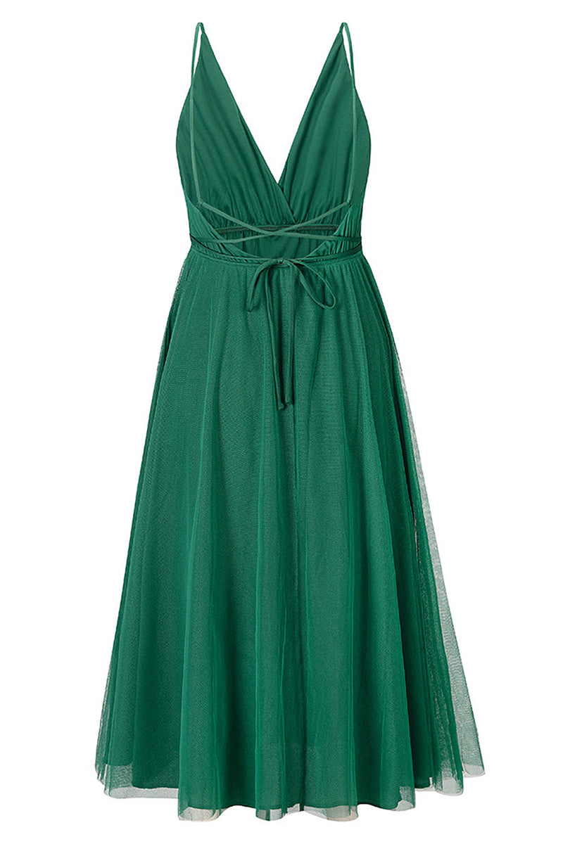 Load image into Gallery viewer, Simple Deep V Neck Green Party Dress