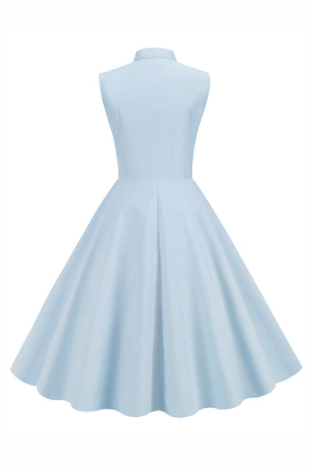 Light Blue Solid A-line 1950s Dress wit Buttons