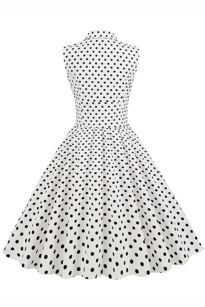 Load image into Gallery viewer, White Polka Dots Lapel Neck 1950s Dress