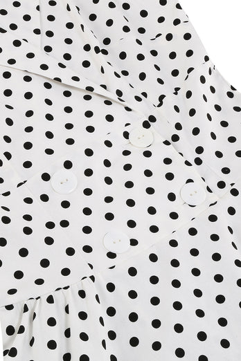 White Polka Dots Lapel Neck 1950s Dress