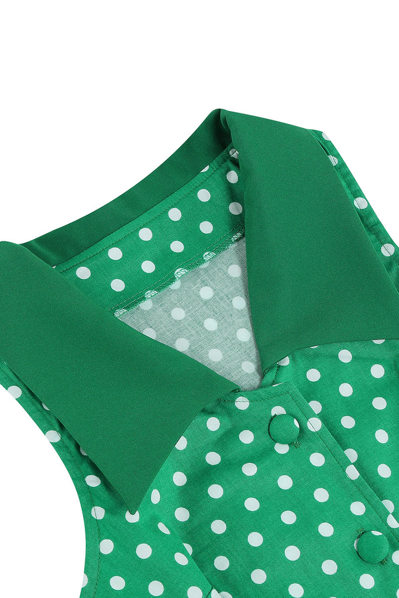 Load image into Gallery viewer, Green Lapel Neck Polka Dots Swing 1950s Dress