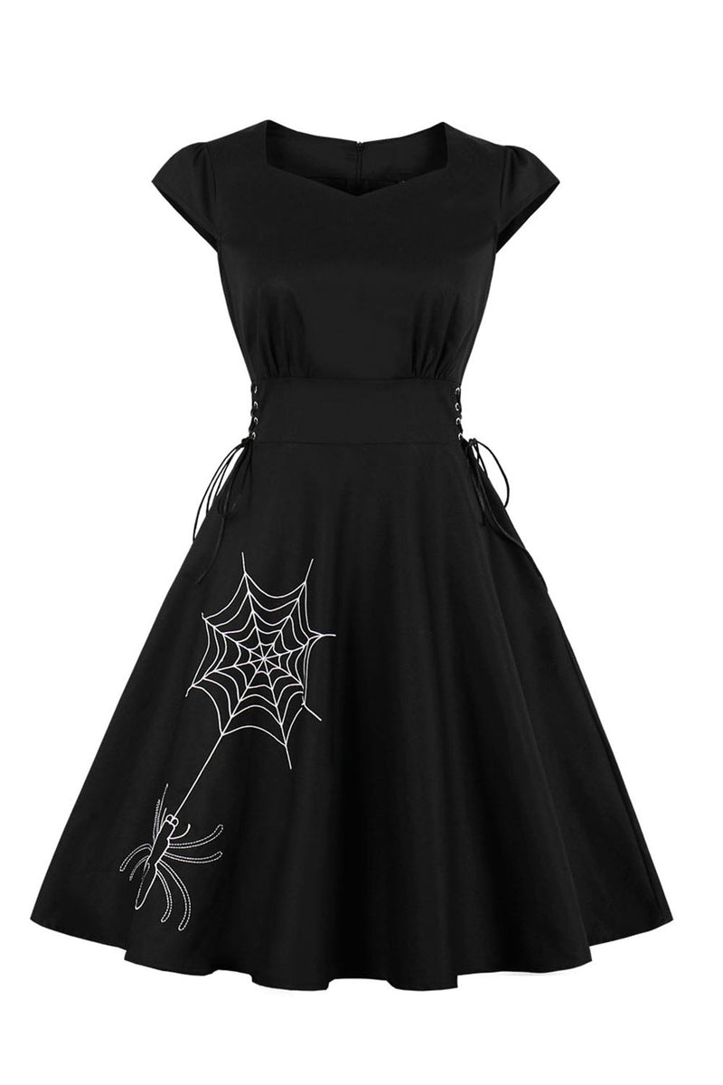 Load image into Gallery viewer, Black Lace-up Vintage Halloween Dress