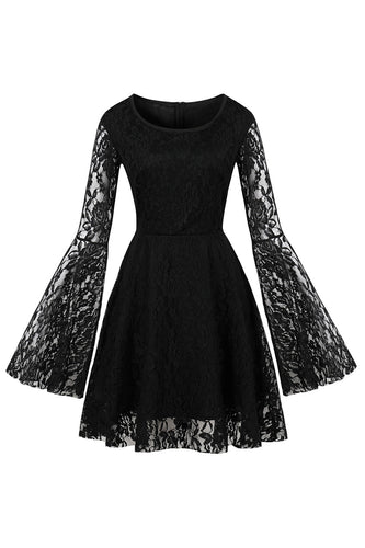 Black Long Sleeves Lace Halloween Dress