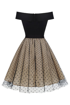Black Off the Shoulder Polka Dots 1950s Dress