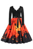 Load image into Gallery viewer, V-Neck Long Sleeve Jack-o-lantern Print Halloween Retro Dress