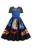 Load image into Gallery viewer, Lace Short Sleeve Print Halloween Retro Dress