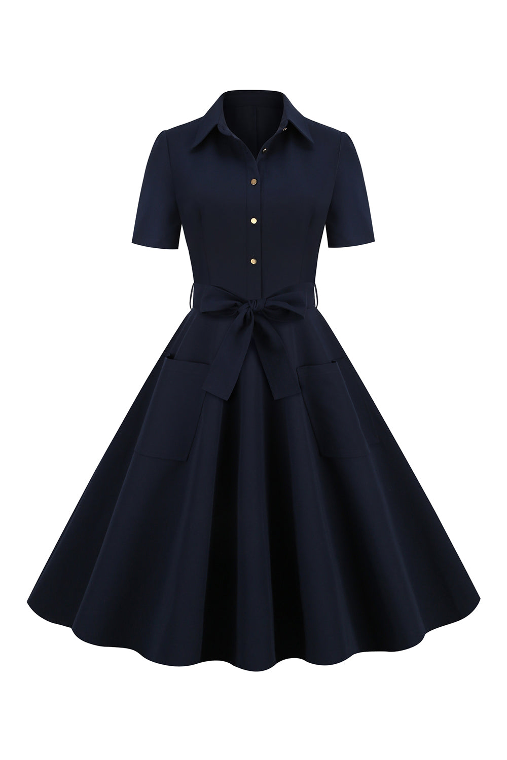 Navy Lapel Neck Vintage 1950s Dress