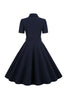 Load image into Gallery viewer, Navy Lapel Neck Vintage 1950s Dress