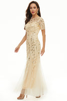 Load image into Gallery viewer, Leaves Sequins Mother Dress with Short Sleeves